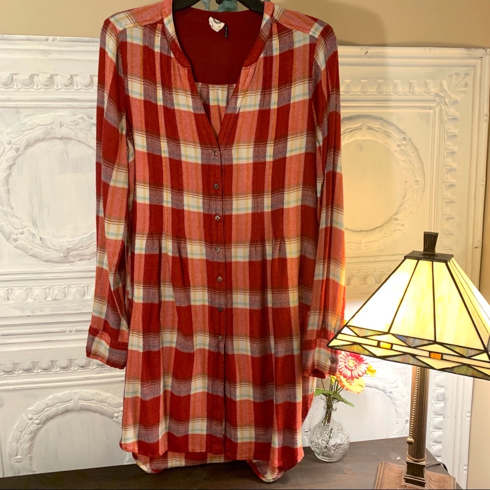 Akemi and Kim red and burnt orange plaid tunic
